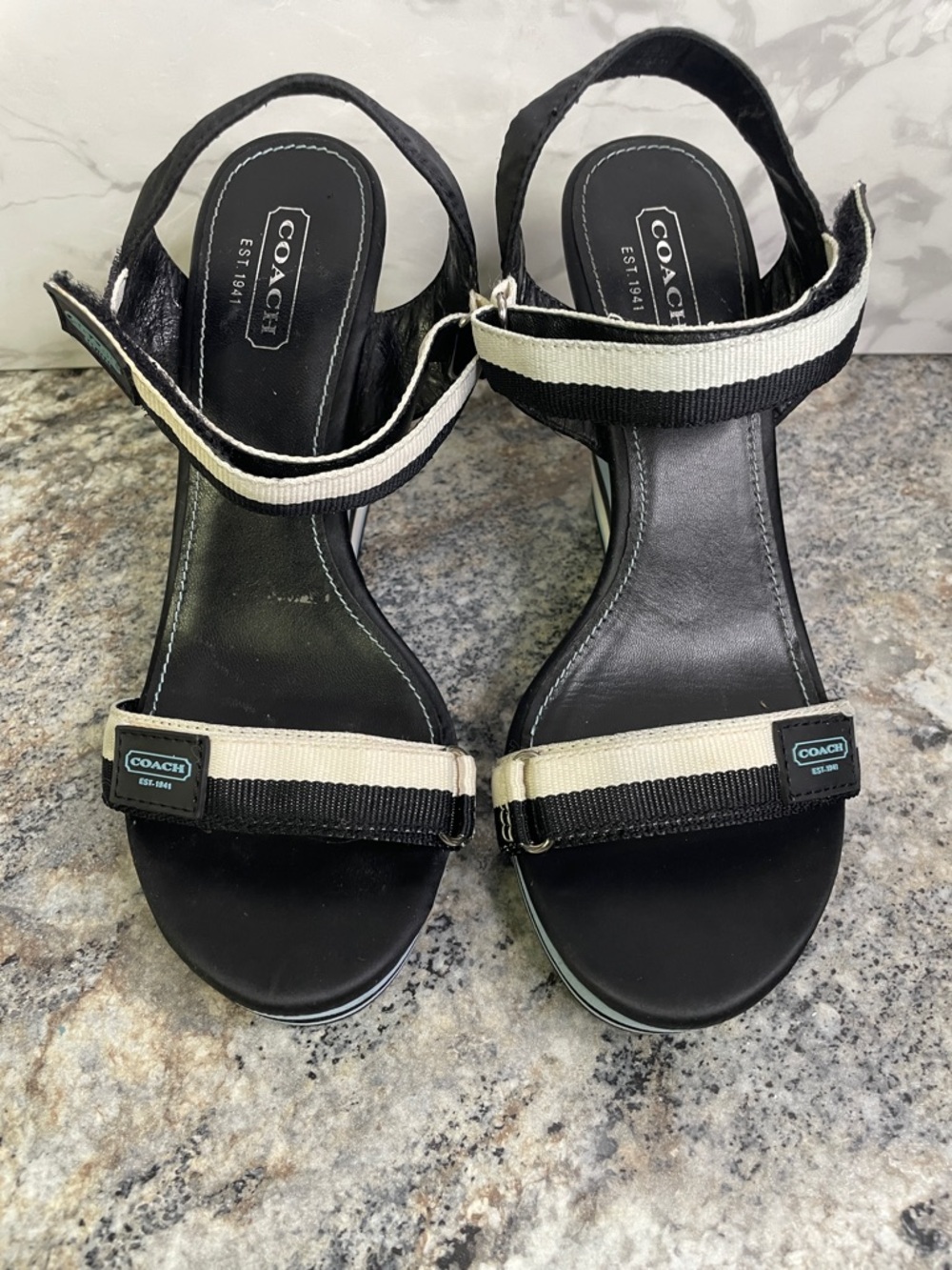 COACH Black Sandals with Ivory Contrast Straps